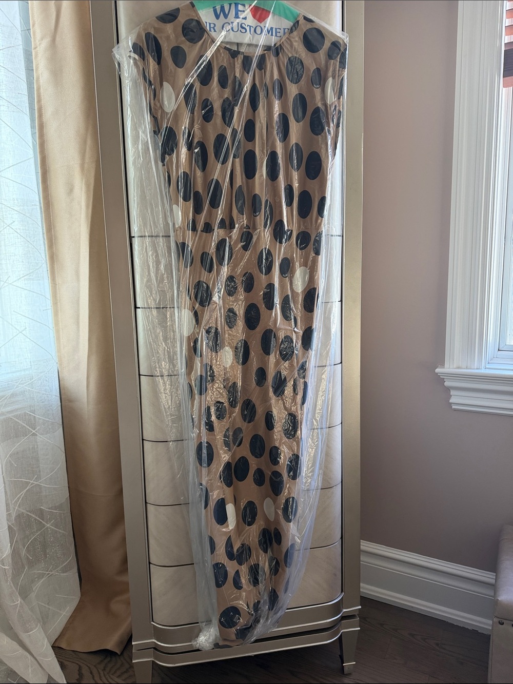 MaxMara Tan Maxi Dress with Black Polka Dots - Picture 6 of 7